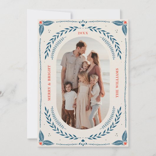 クリスマスフォークアートホリデーフォトカード 招待状 (正面)