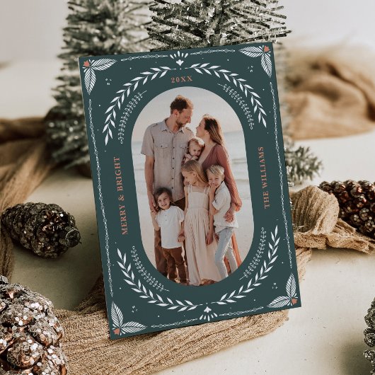 クリスマスフォークアートホリデーフォトカード 招待状