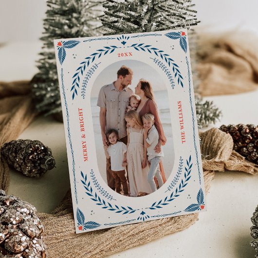 クリスマスフォークアートホリデーフォトカード 招待状