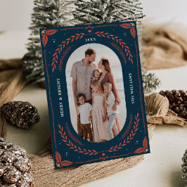 クリスマスフォークアートホリデーフォトカード 招待状