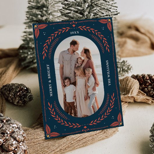 クリスマスフォークアートホリデーフォトカード 招待状