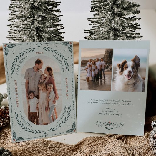 クリスマスフォークアートホリデーフォトカード 招待状