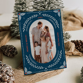 クリスマスフォークアートホリデーフォトカード 招待状