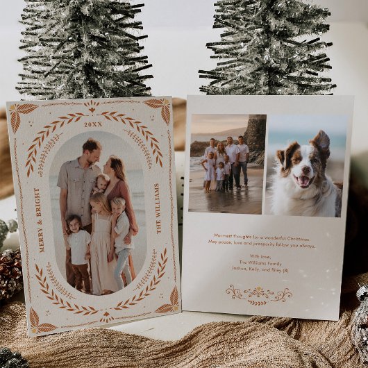 クリスマスフォークアートホリデーフォトカード 招待状