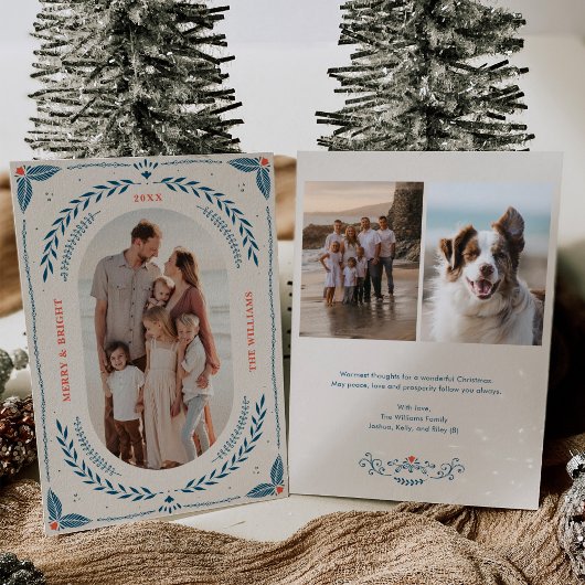 クリスマスフォークアートホリデーフォトカード 招待状