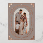 クリスマスフォークアートホリデーフォトトープバラ金ゴールド 箔招待状 (正面)