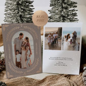 クリスマスフォークアートホリデーフォトトープバラ金ゴールド 箔招待状