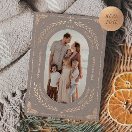 クリスマスフォークアートホリデーフォトトープバラ金ゴールド 箔招待状