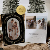 クリスマスフォークアートホリデーフォトブラック金ゴールド 箔招待状