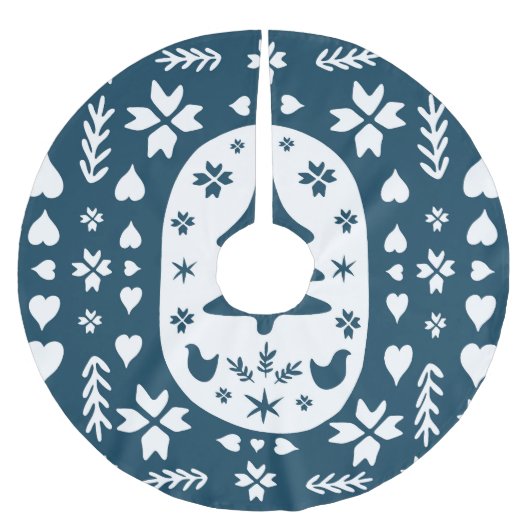 クリスマスフォークアート：スカンジナビアのドードル。 ブラッシュドポリエステルツリースカート (正面)