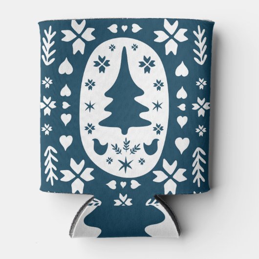 クリスマスフォークアート:スカンジナビアのドードル。 缶クーラー (正面)