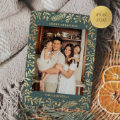 クリスマスフォークフローラフォトグリーン金ゴールド 箔シーズンカード