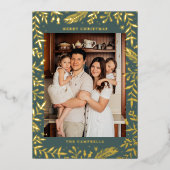 クリスマスフォークフローラフォトグリーン金ゴールド 箔シーズンカード (正面)