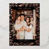 クリスマスフォークフローラフォトブラック&バラ金ゴールド 箔シーズンカード (正面)
