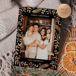 クリスマスフォークフローラフォトブラック&バラ金ゴールド 箔シーズンカード