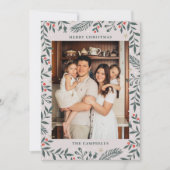 クリスマスフォークフローラフォトホリデーカード 招待状 (正面)