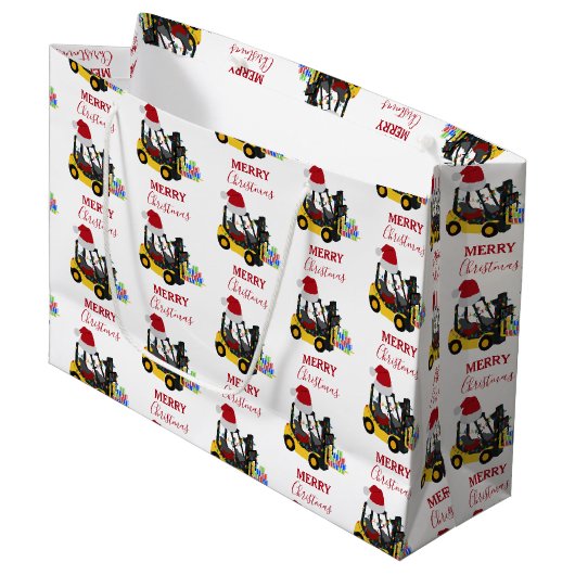 クリスマスフォークリフトトラック ラージペーパーバッグ (正面アングル)