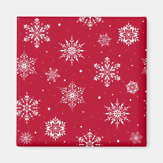 クリスマスフォーク雪片レッド マグネット (正面)