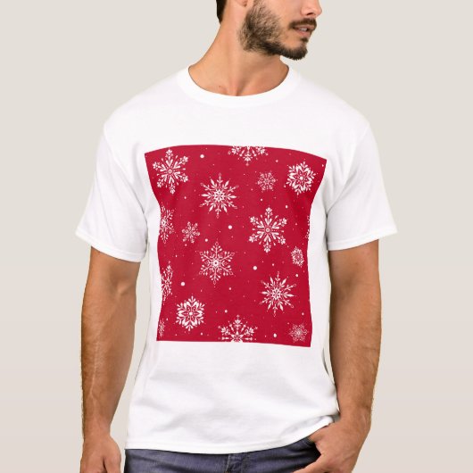 クリスマスフォーク雪片レッド Tシャツ (正面)