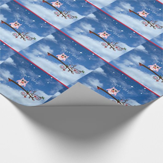 クリスマスフクロウかわいいカラフル休日デザイン ラッピングペーパー (角)