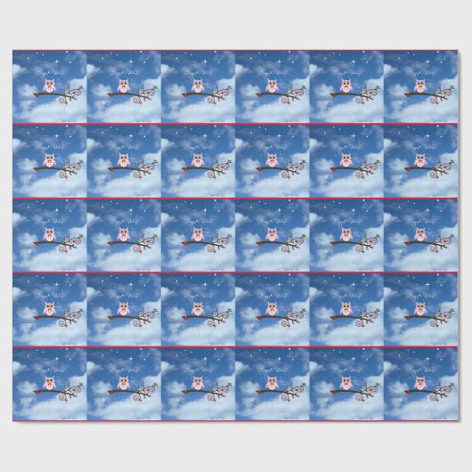 クリスマスフクロウかわいいカラフル休日デザイン ラッピングペーパー (フラット)
