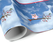 クリスマスフクロウかわいいカラフル休日デザイン ラッピングペーパー (ロールコーナー)