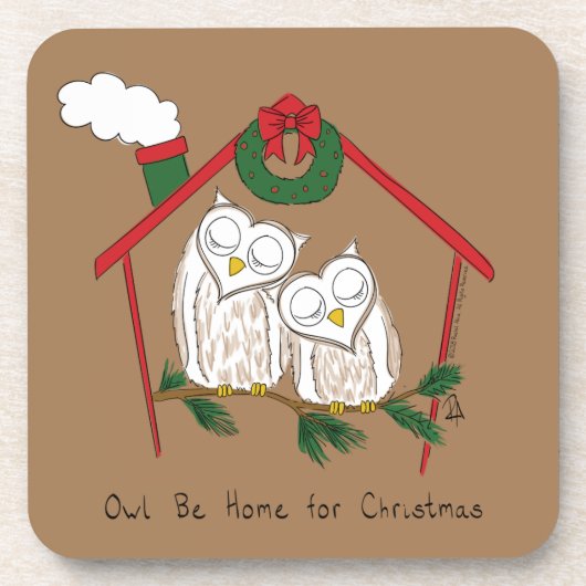 クリスマスフクロウが可愛い コースター (正面)