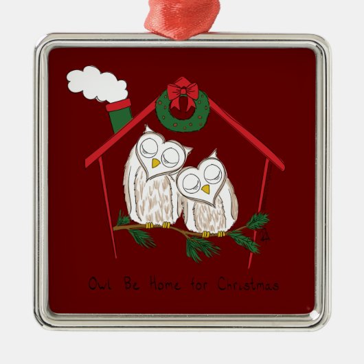 クリスマスフクロウが可愛い メタルオーナメント (正面)