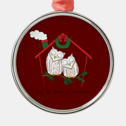 クリスマスフクロウが可愛い メタルオーナメント (正面)