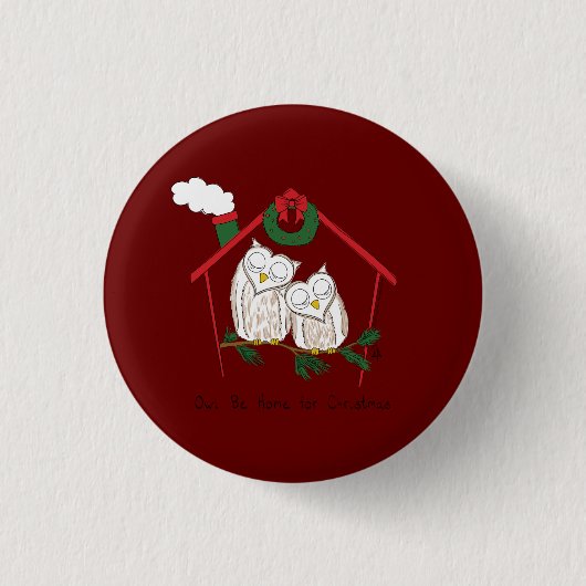 クリスマスフクロウが可愛い 缶バッジ (正面)