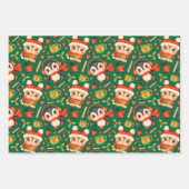 クリスマスフクロウとペンギンフェスティバルグリーン ラッピングペーパーシート (正面2)