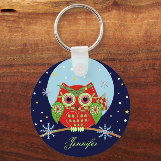 クリスマスフクロウと名前キーチェーン キーホルダー (正面)