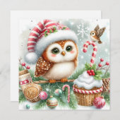 クリスマスフクロウのグリーティングカード シーズンカード (正面/裏面)