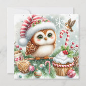クリスマスフクロウのグリーティングカード シーズンカード (正面)