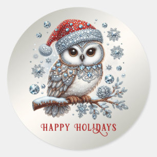 クリスマスフクロウのシール ラウンドシール
