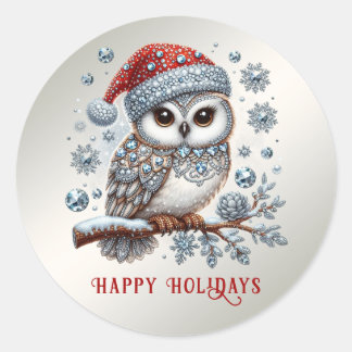クリスマスフクロウのシール ラウンドシール