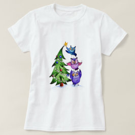 クリスマスフクロウのホリデーツリー Tシャツ