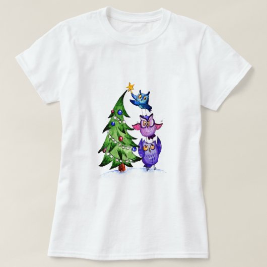 クリスマスフクロウのホリデーツリー Tシャツ (デザイン正面)