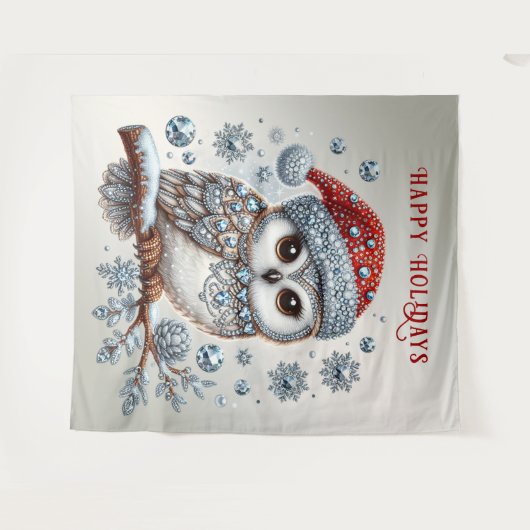 クリスマスフクロウの休日の背景 タペストリー (正面(横))