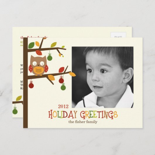 クリスマスフクロウの休日/クリスマスポストカード シーズンポストカード (正面/裏面)