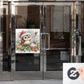 クリスマスフクロウの窓がピカピカ ウィンドウサイン (オフィスドア)
