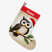 クリスマスフクロウの背景金ゴールド ラージクリスマスストッキング (正面 (吊り時))