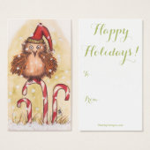 クリスマスフクロウの贈り物ラベル (正面&裏面)