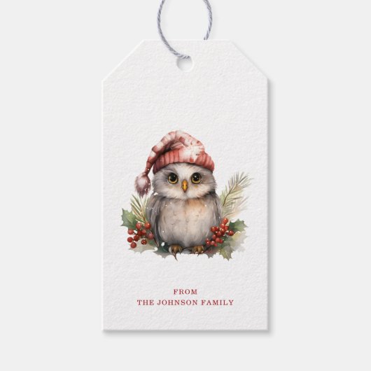 クリスマスフクロウの贈り物ラベル ギフトタグ (正面)
