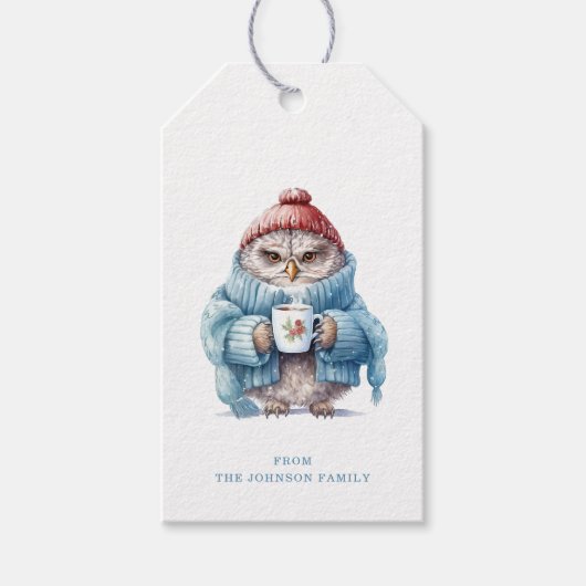 クリスマスフクロウの贈り物ラベル ギフトタグ (正面)