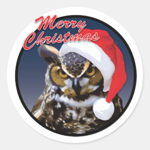 クリスマスフクロウクラシックル – クリスラウンドステッカー、光沢 ラウンドシール