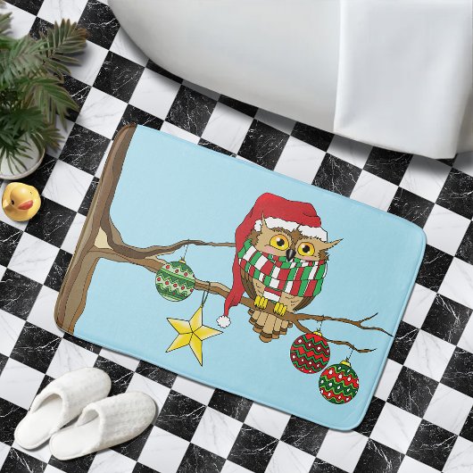 クリスマスフクロウツリーオーナメント バスマット