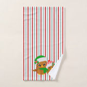 クリスマスフクロウティール（緑がかった色）と赤 バスタオルセット (ハンドタオル)