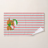 クリスマスフクロウティール（緑がかった色）と赤 バスタオルセット (ハンドタオル)