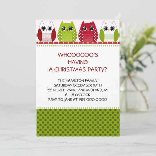 クリスマスフクロウホリデーパーティー招待状 招待状 (スタンド正面)